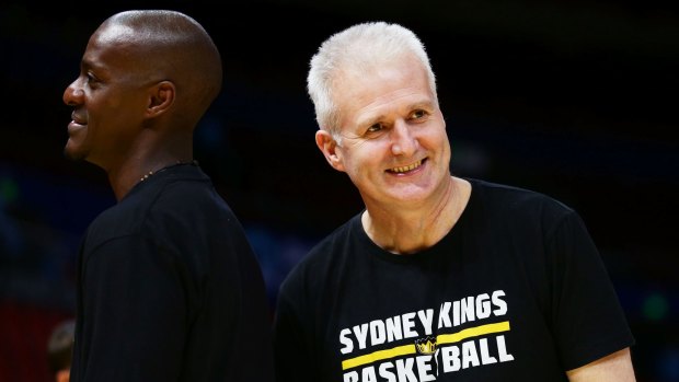 Sydney coach Andrew Gaze with another former Melbourne Tiger, Kings assistant Lanard Copeland.
