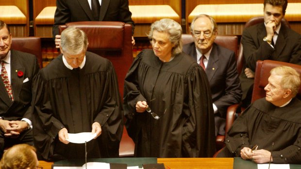 Retiring: Justice Susan Crennan (centre) will leave the High Court in February.
