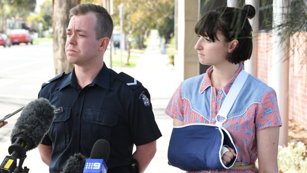 Victoria Police Constable, Pat Norman (left) and injured victim Tanya. 