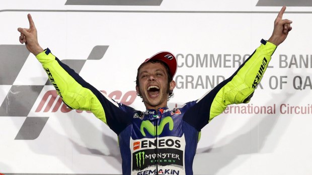 Yamaha MotoGP rider Valentino Rossi celebrates a win.