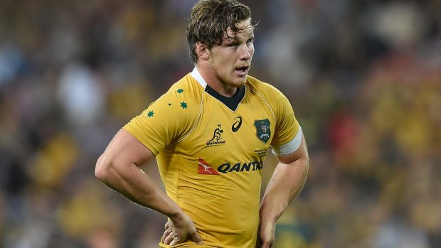 Taking a breather: Michael Hooper looks on during the Rugby Championship match between the Wallabies and Springboks at Suncorp Stadium.