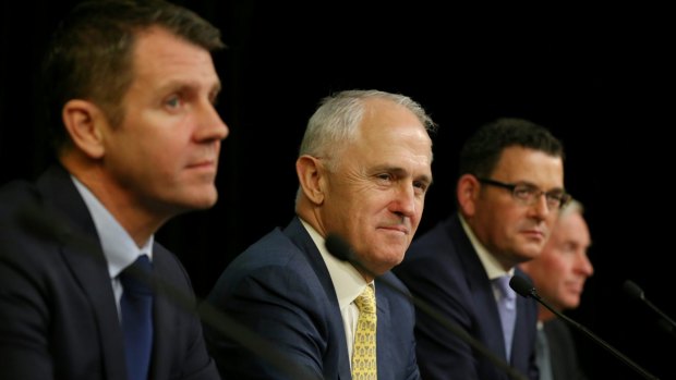 Prime Minister Malcolm Turnbull and the premiers of NSW, Victoria and Western Australia at this month's COAG meeting.