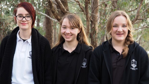 (From left) Isabel Matthews, Alex Williams and Sally Witchalls from Canberra High School are heading to Japan to take part in a photo competition.