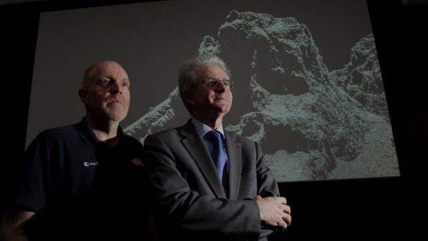 The European Space Agency’s senior science adviser Mark McCaughrean and head of missions operations Paolo Ferri at CSIRO Discovery Centre ahead of a presentation on the Rosetta mission.