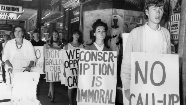 A demonstration in Melbourne against National Service.