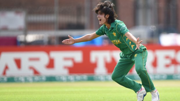 Diana Baig of Pakistan appeals during the World Cup match.