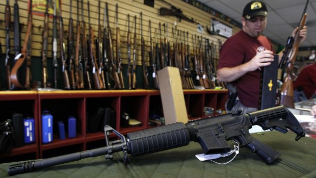 Guns for sale at the Rocky Mountain Guns and Ammo store in Parker, Colorado, in 2012.