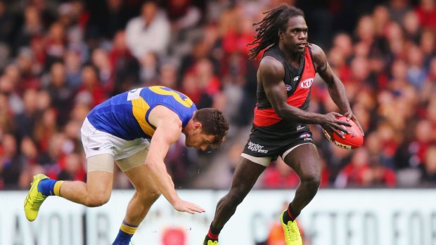 Anthony McDonald-Tipungwuti of the Bombers in action against West Coast last weekend. 