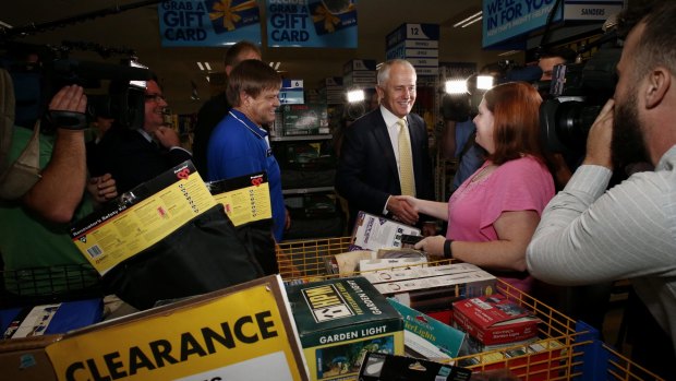 Prime Minister Malcolm Turnbull during his visit to a Mitre 10 hardware store in Loganholme, Brisbane on Tuesday.