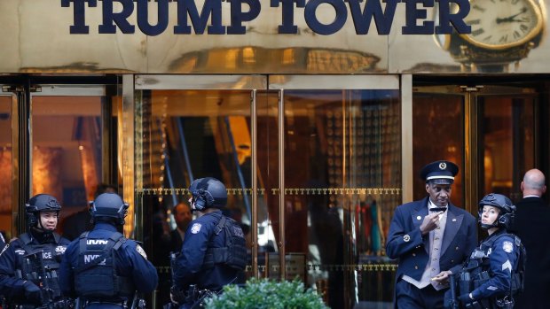 Members of the New York Police Department guard Trump Tower.