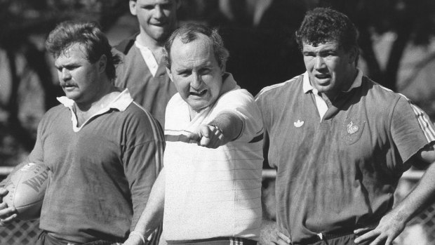 Another time: Alan Jones puts the Wallabies through their paces at training in 1987.