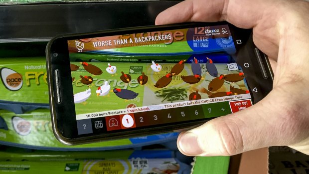 Choice's Cluck AR app in action at a Woolworths store