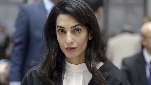 Amal Clooney at the European Court of Human Rights in January. She and George will head to New York where she will lecture at Columbia University. 