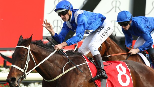 In her shadow: Winx beats Hauraki in the George Main Stakes in the spring 