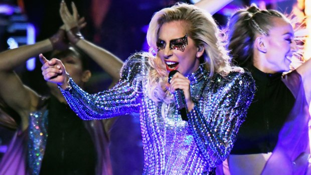 Lady Gaga performs onstage during the Super Bowl LI Halftime Show in Houston.