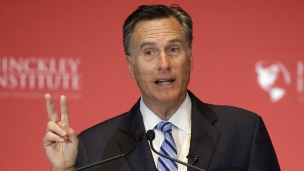 Former Republican presidential candidate Mitt Romney weighs in on the Republican presidential race during a speech at the University of Utah on Thursday.