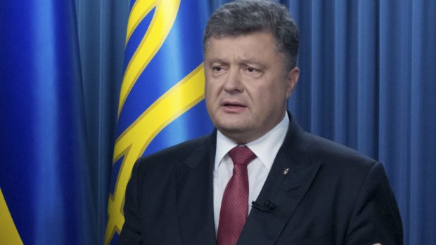 Ukrainian President Petro Poroshenko addresses the nation in Kiev on Monday.