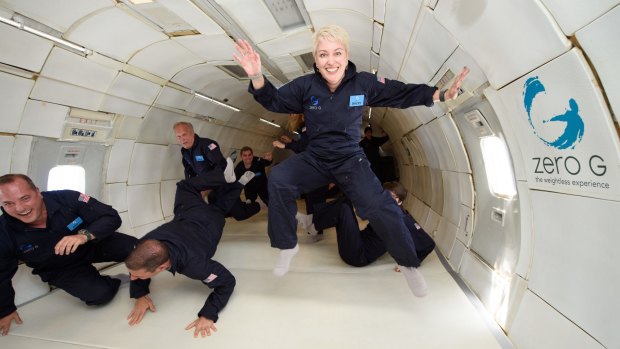 Cathie Reid in zero gravity training as she is set to be an astronaut in Richard Branson's Virgin Galactic space program.