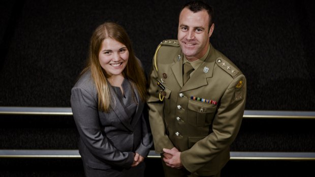 Georgina Gilbert  with military recruitment officer Captain Aaron Kogler.
