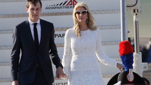 Jared Kushner and wife Ivanka Trump arrive in Italy on Tuesday.
