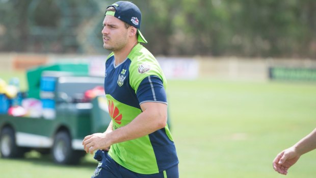 Raiders halfback Aidan Sezer trains on Monday.