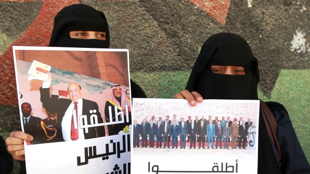 Yemeni protesters at a demonstration against the Shiite Houthi movement in the capital Sanaa. 