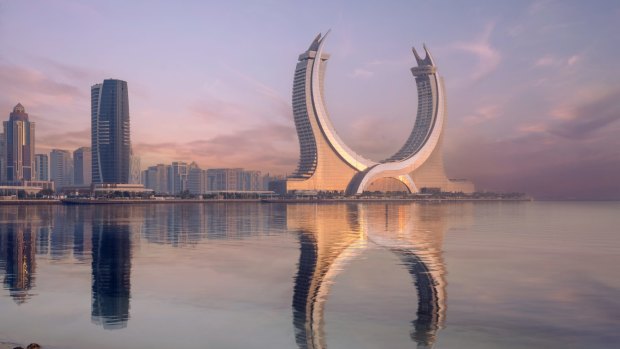 Qatar has an ambitious tourism goal of 6 million visitors a year by 2030. Pictured: The futuristic Raffles Doha hotel in Qatar.