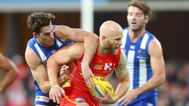 Gary Ablett takes a mark during the game.
