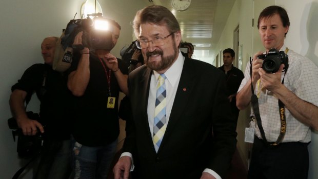 Senator Derryn Hinch in the press gallery at Parliament House earlier this week.
