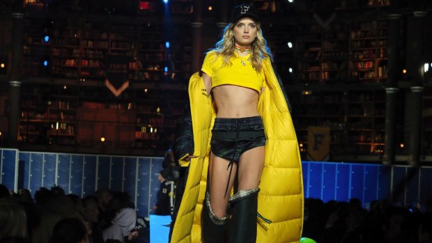 A model wears a creation by fashion designer Rihanna as part of Fenty's Fall-Winter 2017/2018 ready-to-wear collection.