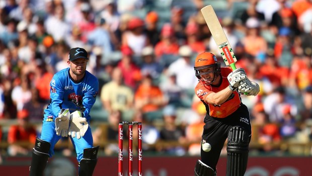 Michael Klinger drives during the Big Bash League match against the Adelaide Strikers.