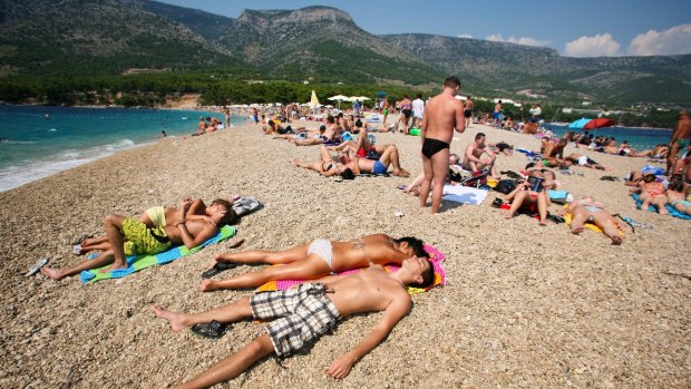 Zlatni Rat beach in Bol, Croatia. Bol is one of the busiest tourist destinations on the Adriatic Islands.