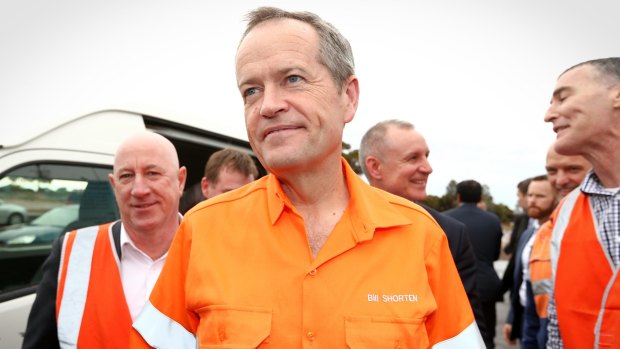 Opposition Leader Bill Shorten arrives for a visit to the steelworks during the 2016 election campaign.