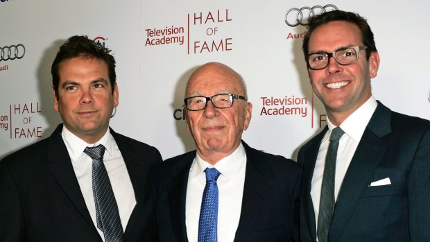 "The record has to count for something.": 21st Century Fox chief executive James Murdoch (right) with brother Lachlan and father Rupert. 