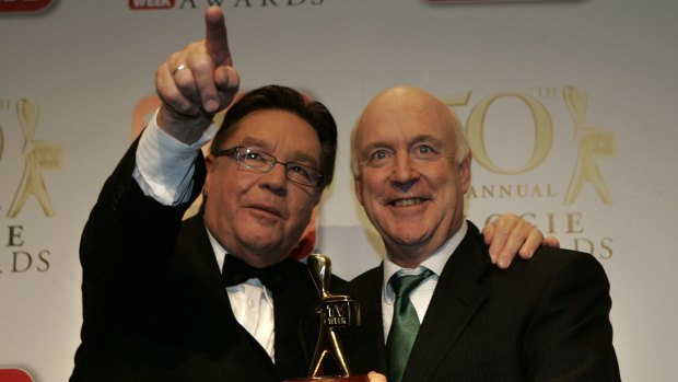 John Clarke and Bryan Dawe at the 2008 TV Week Logie Awards at Crown Casino.