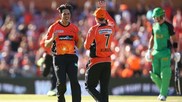 He's still got it: Mitchell Johnson delivered one of the most devastating spells of bowling in Twenty20 history.