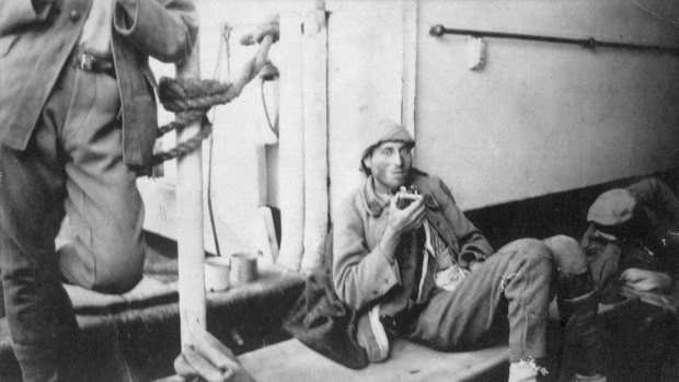 A Turkish prisoner eating toast. Historians say this might be the very first Turkish prisoner captured in the first minutes of the Gallipoli assault.