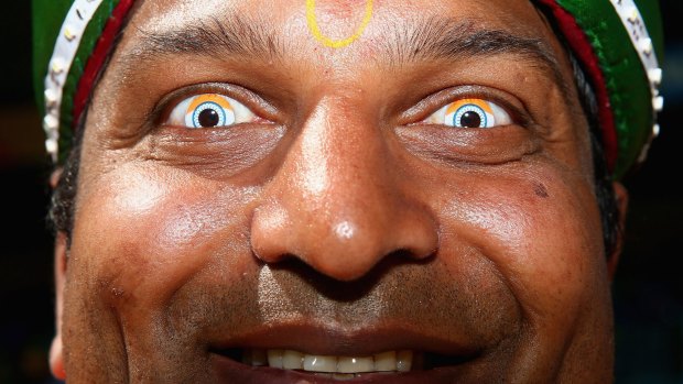 Only eyes for India: An Indian fan shows his colours at the SCG on Thursday.