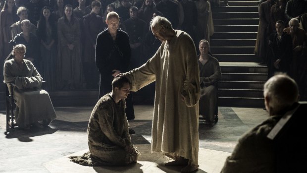 Loras' trial before the High Sparrow minutes before being blown apart.
