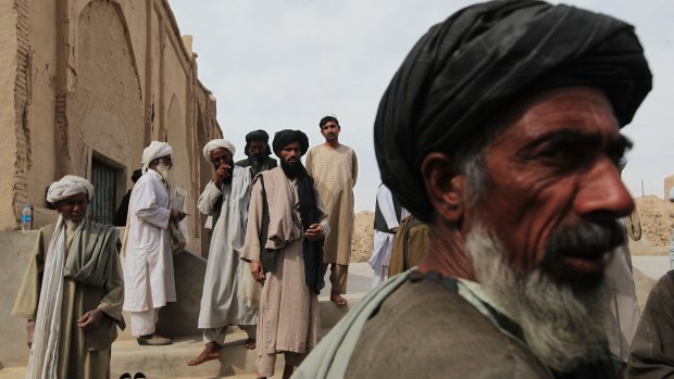 Elders from Pashtun and Baluchi tribes in Afghanistan's southern Helmand province after talks with US troops in 2010.