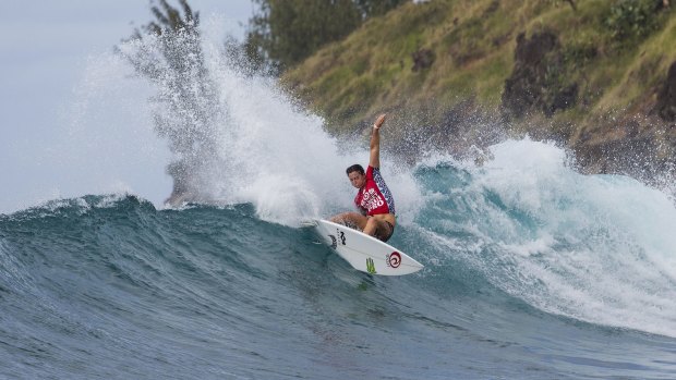 Riding high: Tyler Wright wins a heat at the Maui Pro. 