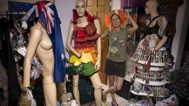 Marina DeBris uses discarded objects to make fashion. Her work is to feature in a "trashion parade" at Bondi Pavilion.