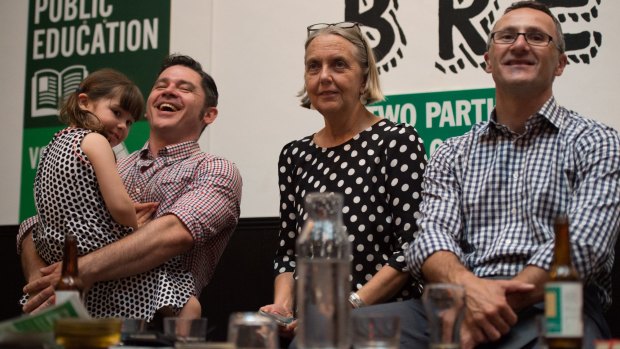 Senator Lee Rhiannon, centre, has lobbed criticism at Greens Leader Richard Di Natale, right.