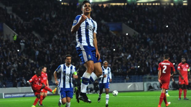 Porto's Andre Silva celebrates after scoring his side's fourth goal.