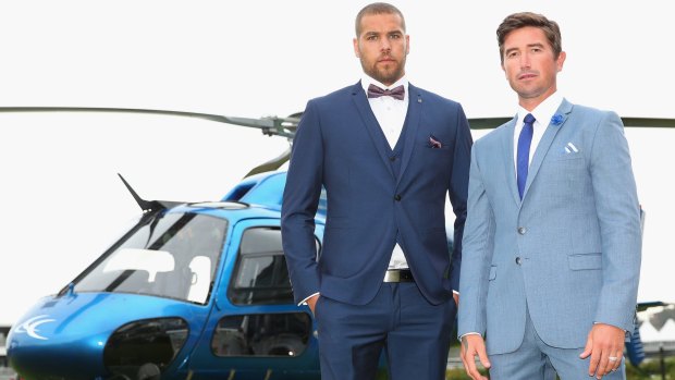 Lance Franklin and Harry Kewell pose for Politix's 2014 spring racing campaign.