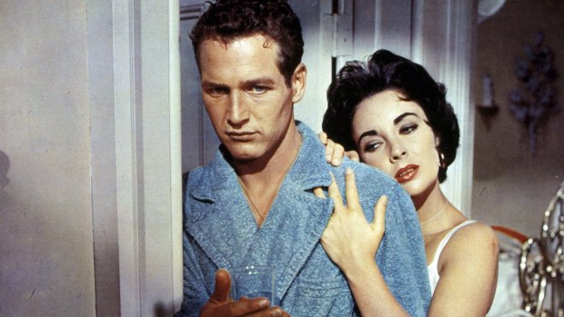 Paul Newman as Brick and Elizabeth Taylor as Maggie in the 1958 film adaptation of Cat on a Hot Tin Roof.