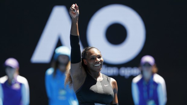 Serena Williams celebrates her win and the chance to shoot for another Australian Open title.