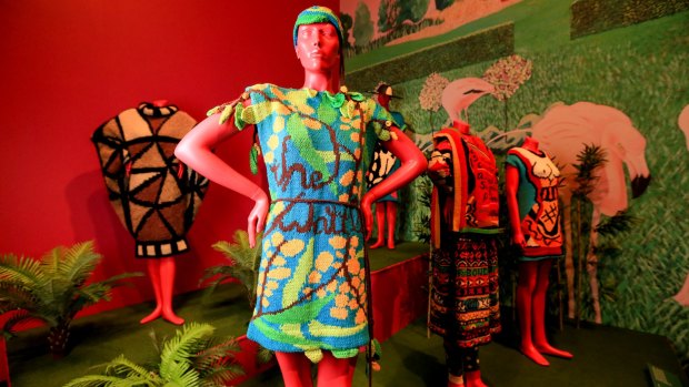 An assertive savagery characterises the Australiana of Jenny Kee and Linda Jackson in the survey of Australian fashion at the National Gallery of Victoria.