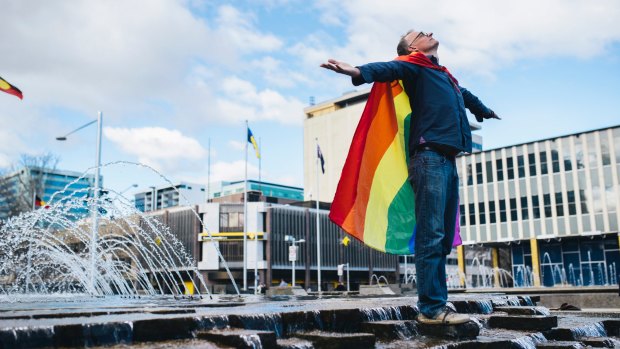 The rainbow flag flew freely in Civic Square on Saturday.