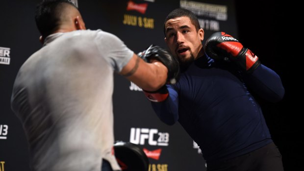 Big chance: Robert Whittaker goes through his paces in a pre-fight workout in Las Vegas.